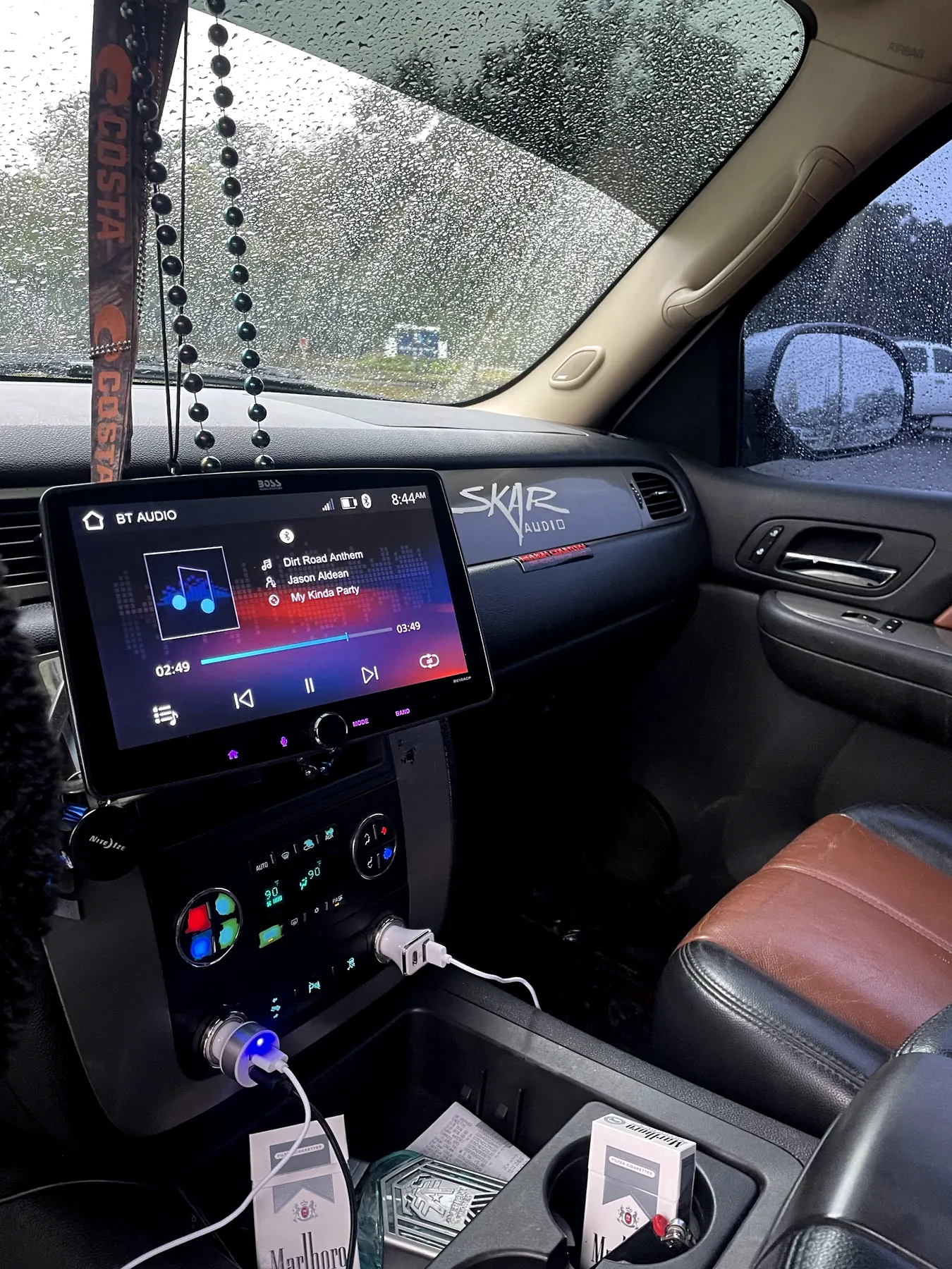 A new touch-screen radio installed in a truck dash